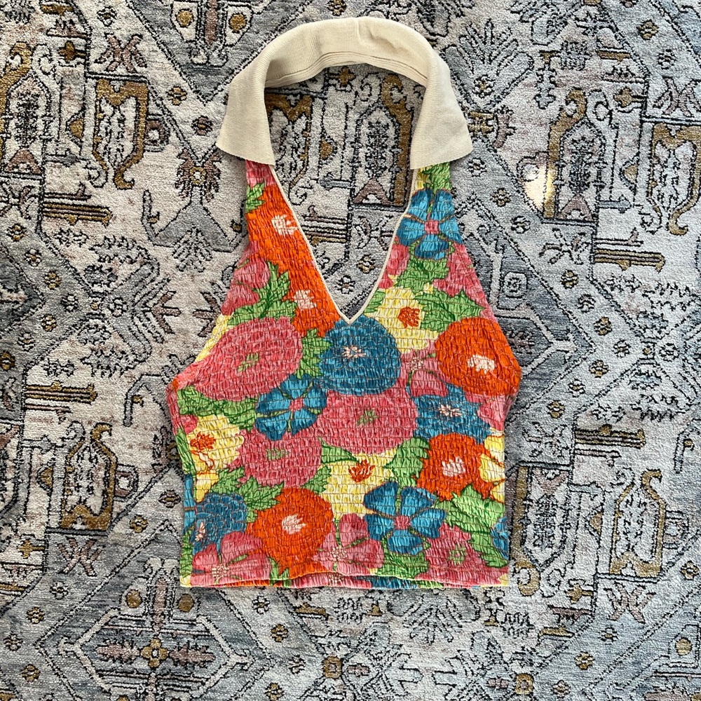 Zara Floral Crop Collared Tank
